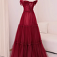 Stunning Prom Dress Wine Red Off Shoulder Pleated Tulle Gala Dress Evening Dress Formal Dress  D4543