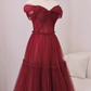 Stunning Prom Dress Wine Red Off Shoulder Pleated Tulle Gala Dress Evening Dress Formal Dress  D4543