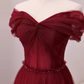 Stunning Prom Dress Wine Red Off Shoulder Pleated Tulle Gala Dress Evening Dress Formal Dress  D4543