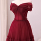 Stunning Prom Dress Wine Red Off Shoulder Pleated Tulle Gala Dress Evening Dress Formal Dress  D4543