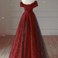 Shiny Prom Dress Off Shoulder Pleated Tulle Gala Dress Evening Dress Formal Dress  D4545