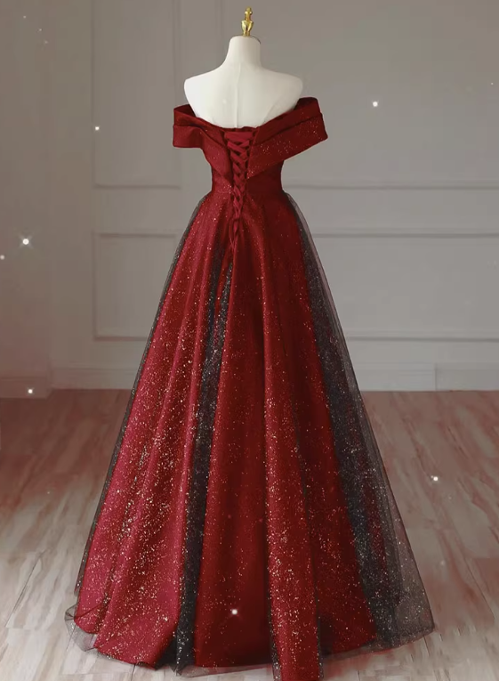 Shiny Prom Dress Off Shoulder Pleated Tulle Gala Dress Evening Dress Formal Dress  D4545