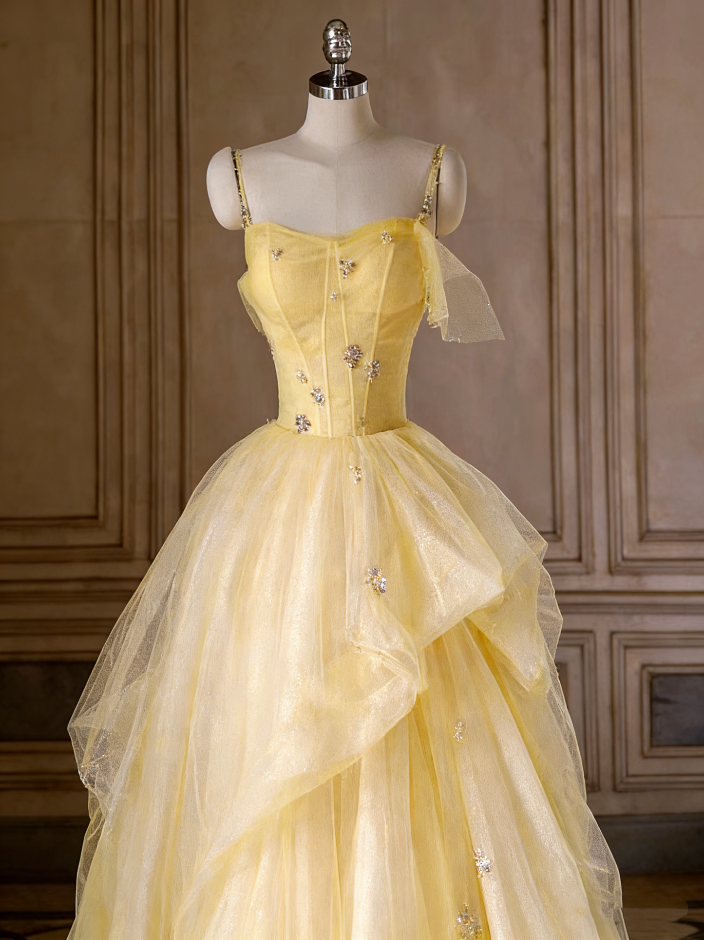 Beauty Prom Dress Spaghetti Straps Pleated Tulle Evening Dress Quinceanera Dress Ball Gown     D4548