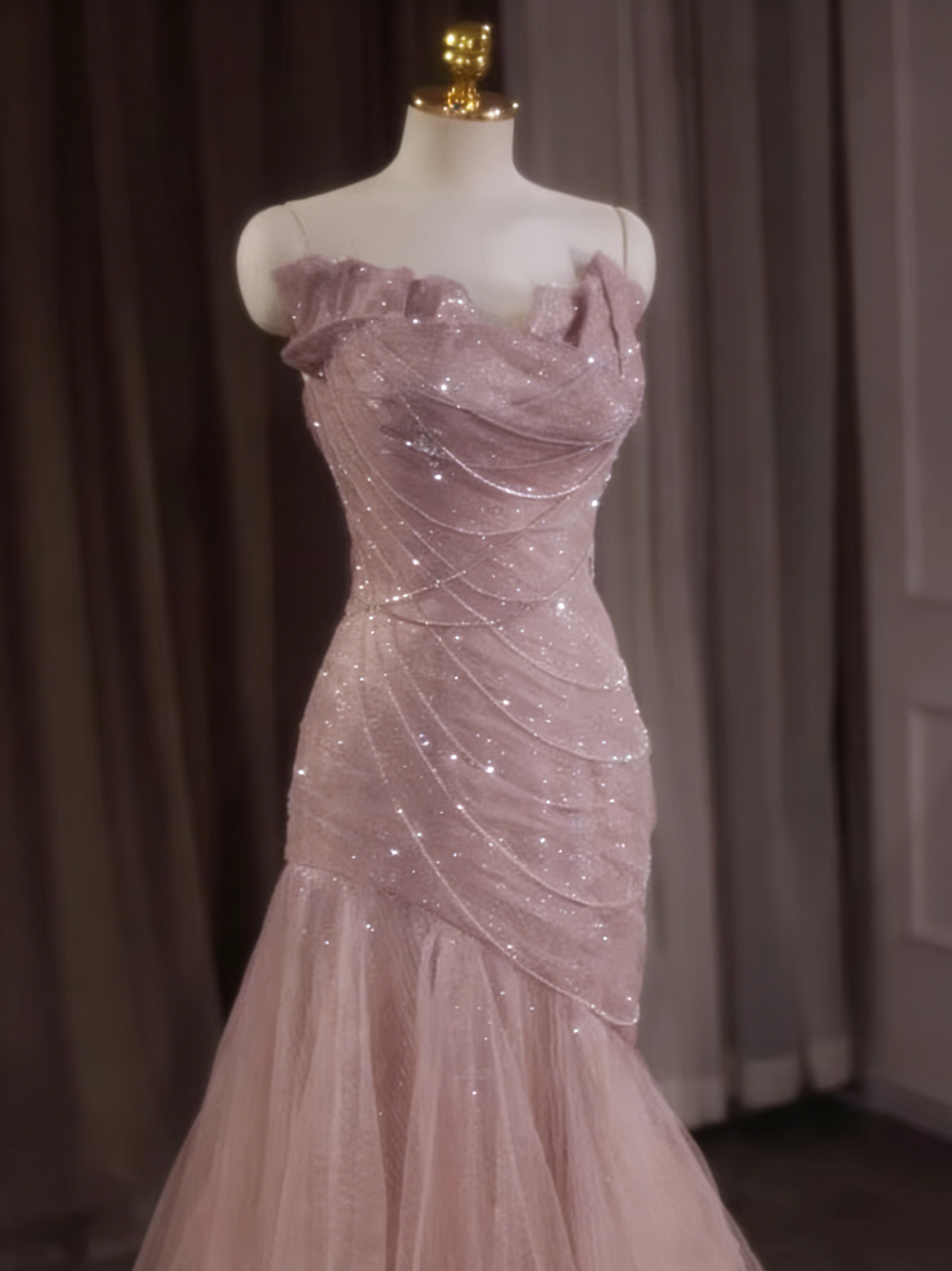 Glänzendes Ballkleid mit herzförmigem Pailletten-Meerjungfrauen-Abendkleid, Galakleid, Geburtstagspartykleid, D3415