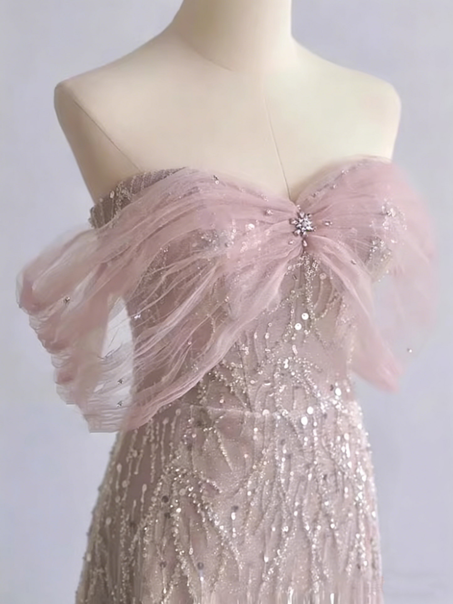 Gorgeous Prom Dress Off Shoulder Pleated Tulle Gala Dress Evening Dress Formal Dress  D4550