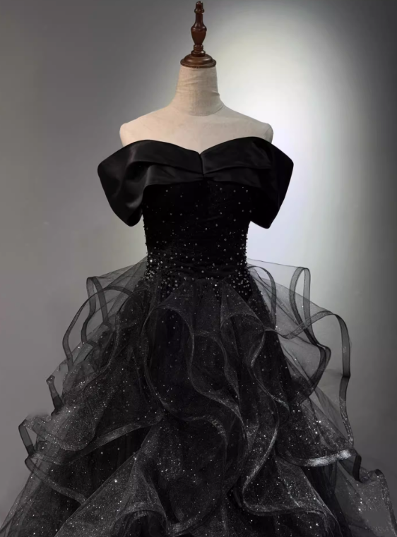 New Arrival Prom Dress Black Off Shoulder Tulle Gala Dress Evening Dress Formal Dress  D4553