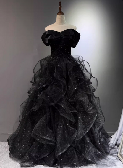 New Arrival Prom Dress Black Off Shoulder Tulle Gala Dress Evening Dress Formal Dress  D4553