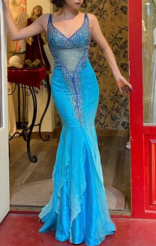 New Arrival Prom Dress V-neck Mermaid Birthday Party Dress Cockatail Dress Evening Dress  D4557