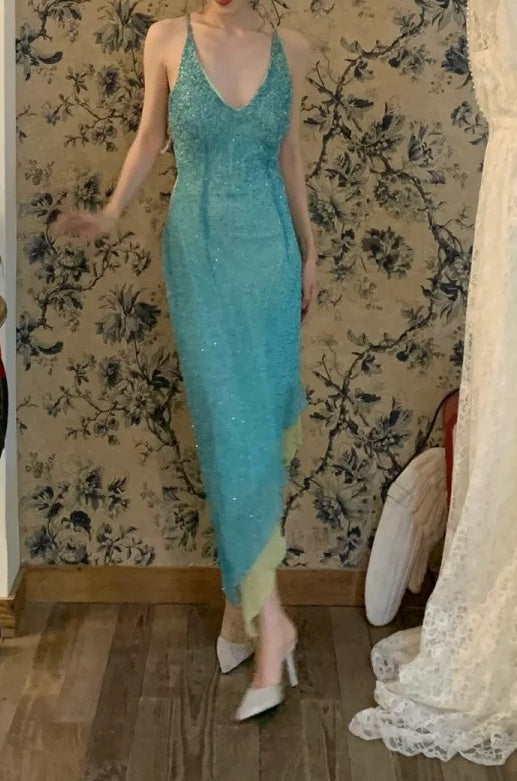 Shiny Prom Dress V-neck Backless Gala Dress Cockatail Dress Evening Dress  D4566