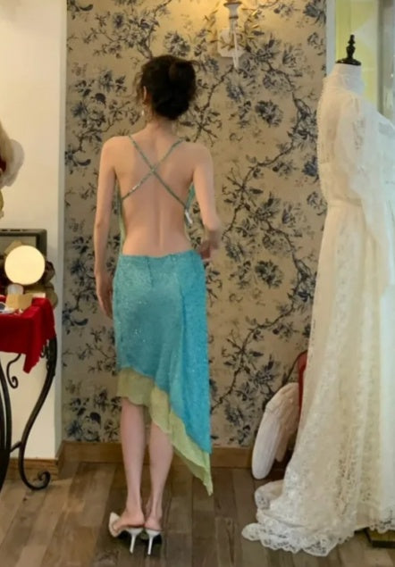 Shiny Prom Dress V-neck Backless Gala Dress Cockatail Dress Evening Dress  D4566