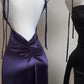 Purple Straps Open Back Ruffles Sheath Satin Long Party Dress MD7480