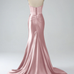 Light Pink Strapless Satin Black Girl Long Party Dress Birthday Outfits MD7772