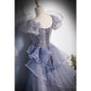 Gray A Line Prom Dress Puff Sleeves Formal Evening Dress Sweet Party Dress MD7563
