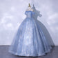 Off Shoulder Shiny Blue Prom Dress Cute Sweet 16 Party Gown MD7569