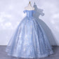 Off Shoulder Shiny Blue Prom Dress Cute Sweet 16 Party Gown MD7569