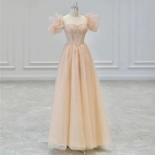 Champagne Pink Sparkly A Line Long Prom Dress Bling Evening Dress MD7545