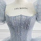 Blue Tulle Princess Ball Gown Puff Sleeves Sweet Evening Dress MD7547