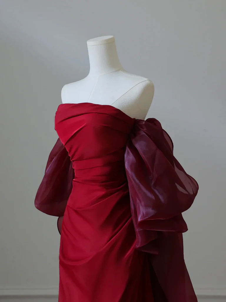 Simple Satin Burgundy Long Prom Dress, Burgundy Long Evening Dress MD7258
