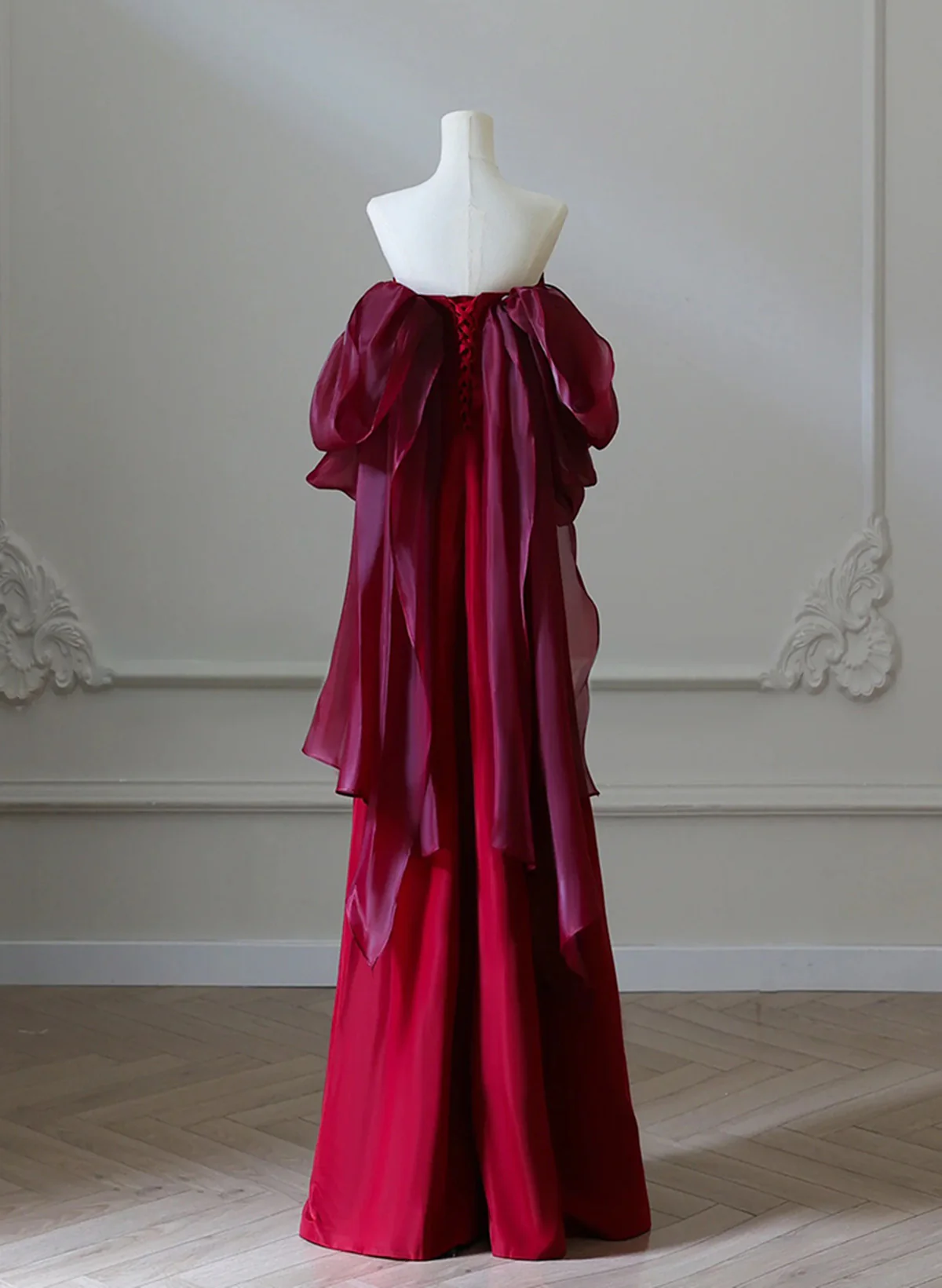 Simple Satin Burgundy Long Prom Dress, Burgundy Long Evening Dress MD7258