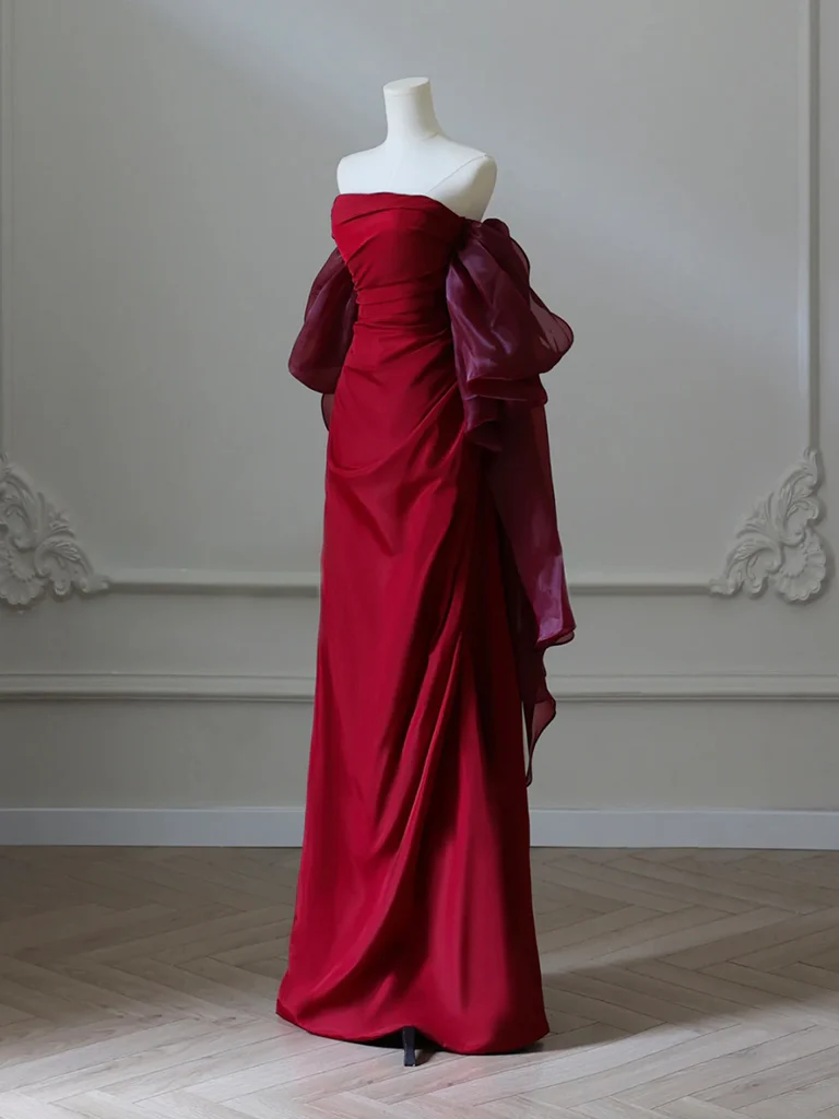 Simple Satin Burgundy Long Prom Dress, Burgundy Long Evening Dress MD7258