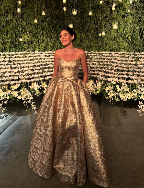Golden Sweetheart A-Line Long Prom Dress Formal Party Gown MD7275