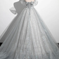 Grey Off Shoulder A-Line Tulle Long Formal Prom Dress MD7278
