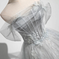 Grey Off Shoulder A-Line Tulle Long Formal Prom Dress MD7278