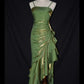 Grasgrünes Vintage-Blumenkleid mit asymmetrischem Saum, Ballkleid MD7539