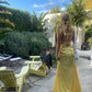 Yellow Sheath Long Prom Dress Satin Evening Party Dress MD7610