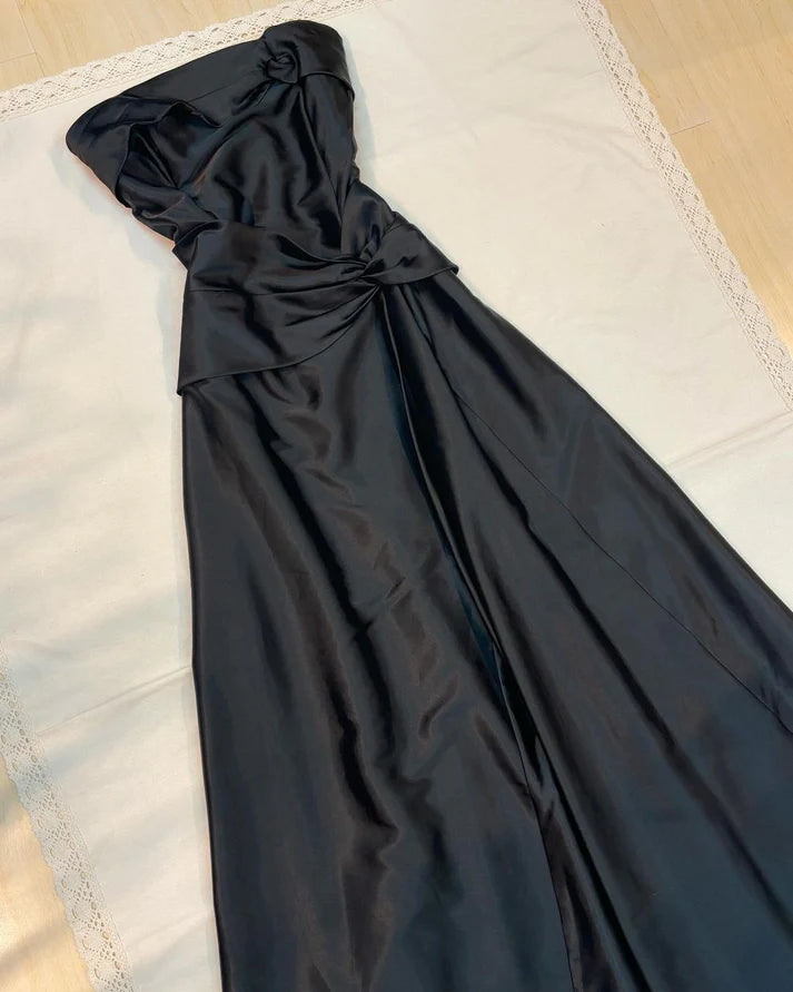 Black Strapless A Line Elegant Long Prom Dress Formal Party Dress MD7614