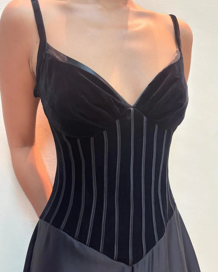 V Neck A Line Black Long Prom Dress Formal Party Dress MD7615