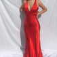 V Neck Red Mermaid Satin Long Prom Dress Formal Party Dress MD7626