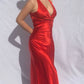 V Neck Red Mermaid Satin Long Prom Dress Formal Party Dress MD7626