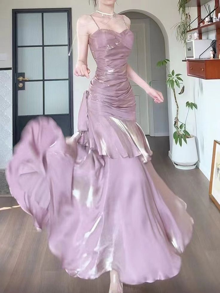 Lovely Pink Spaghetti Straps Chiffon Long Party Dress Evening Gown MD7634