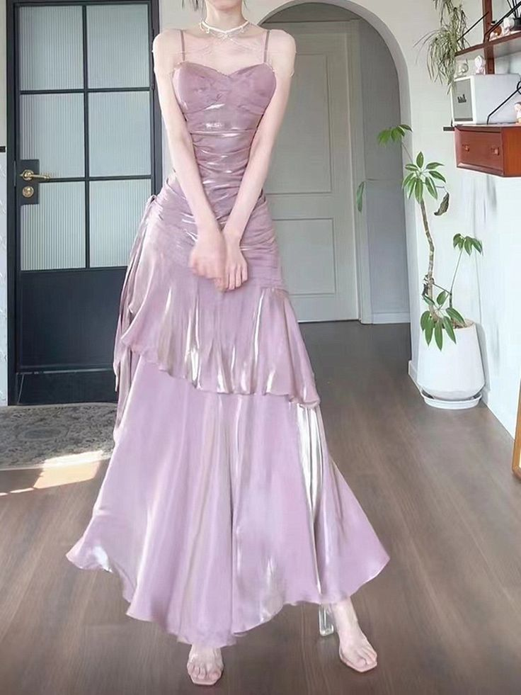 Lovely Pink Spaghetti Straps Chiffon Long Party Dress Evening Gown MD7634