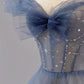 Off The Shoulder Blue Tulle A Line Long Prom Dress MD7637