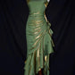 Vintage Spaghetti Straps Sheath Chiffon Ruffled Long Prom Dress MD7643