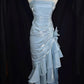 Vintage Spaghetti Straps Sheath Chiffon Ruffled Long Prom Dress MD7643