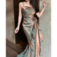Vintage Spaghetti Straps Asymmetrical Chiffon Long Party Dress MD7644