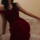 Charming Wine Red Straps Velvet Mermaid Long Evening Party Dress MD7645