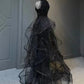 Black Halter A Line Ruffled Evening Dress Long Prom Dress MD7661