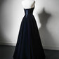 Dark Navy Strapless A-Line Velvet Long Formal Party Dress MD7700