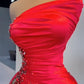 Sexy Red Beaded Satin Long Prom Dress with High Slit MD7718
