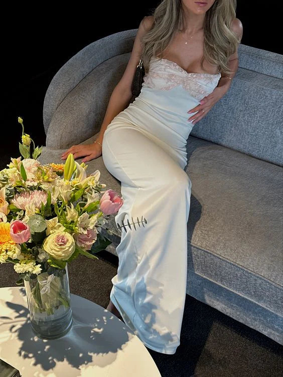 White Strapless Sheath Long Prom Dress Elegant Party Dress MD7723