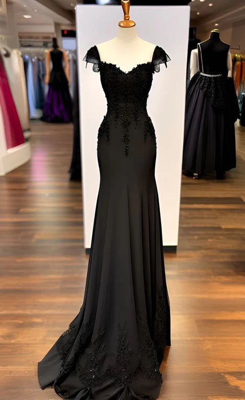 Robe de soirée longue et élégante de style sirène, ornée de perles noires, MD7725