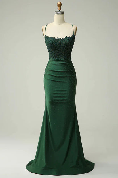 Mermaid Dark Green Long Prom Dress with Appliques Beading MD7726