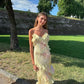 Yellow Spaghetti Straps Ruffle Long Prom Dress with Ruffles MD7729