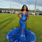 Gorgeous Royal Blue Appliques Black Girl Mermaid Long Evening Gown MD7769