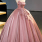 Sweet Pink Strapless A-Line Satin Long Party Dress Evening Ball Gown MD7776