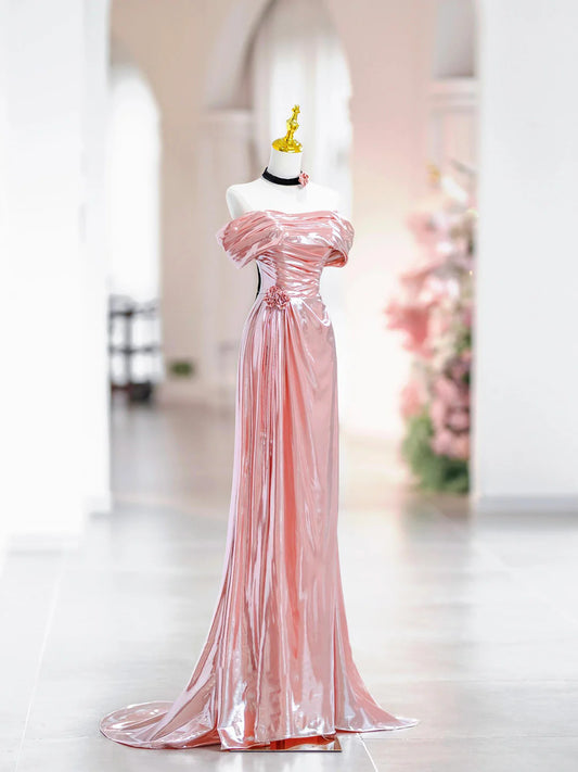 Rosa schulterfreies Meerjungfrau-Partykleid, schönes langes Abendpartykleid, MD7851